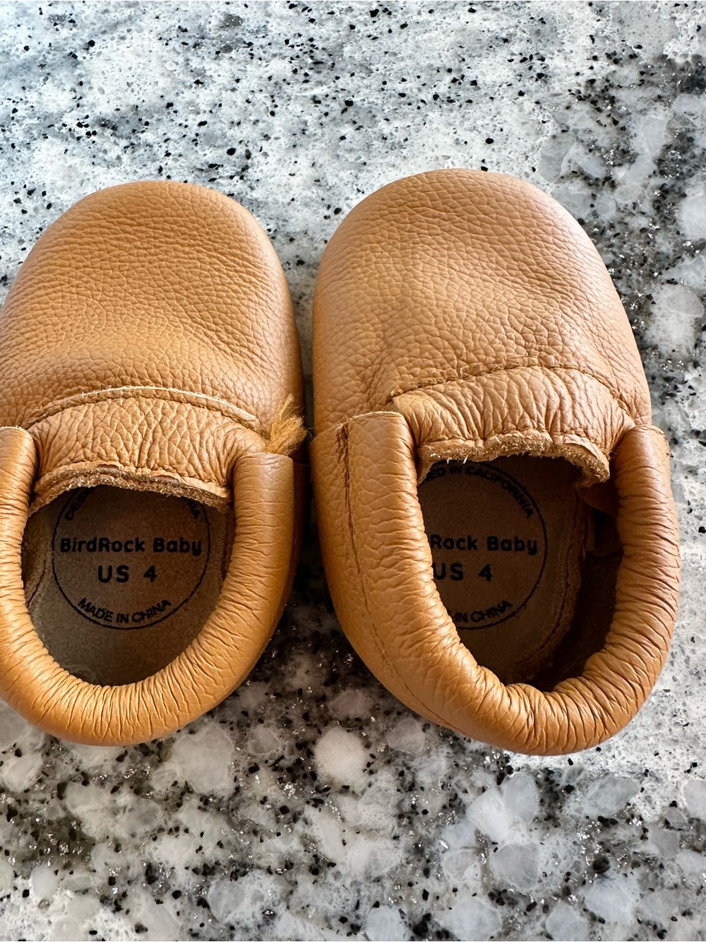 BirdRock Baby Soft Leather Moccasins - Camel Tan - US 4